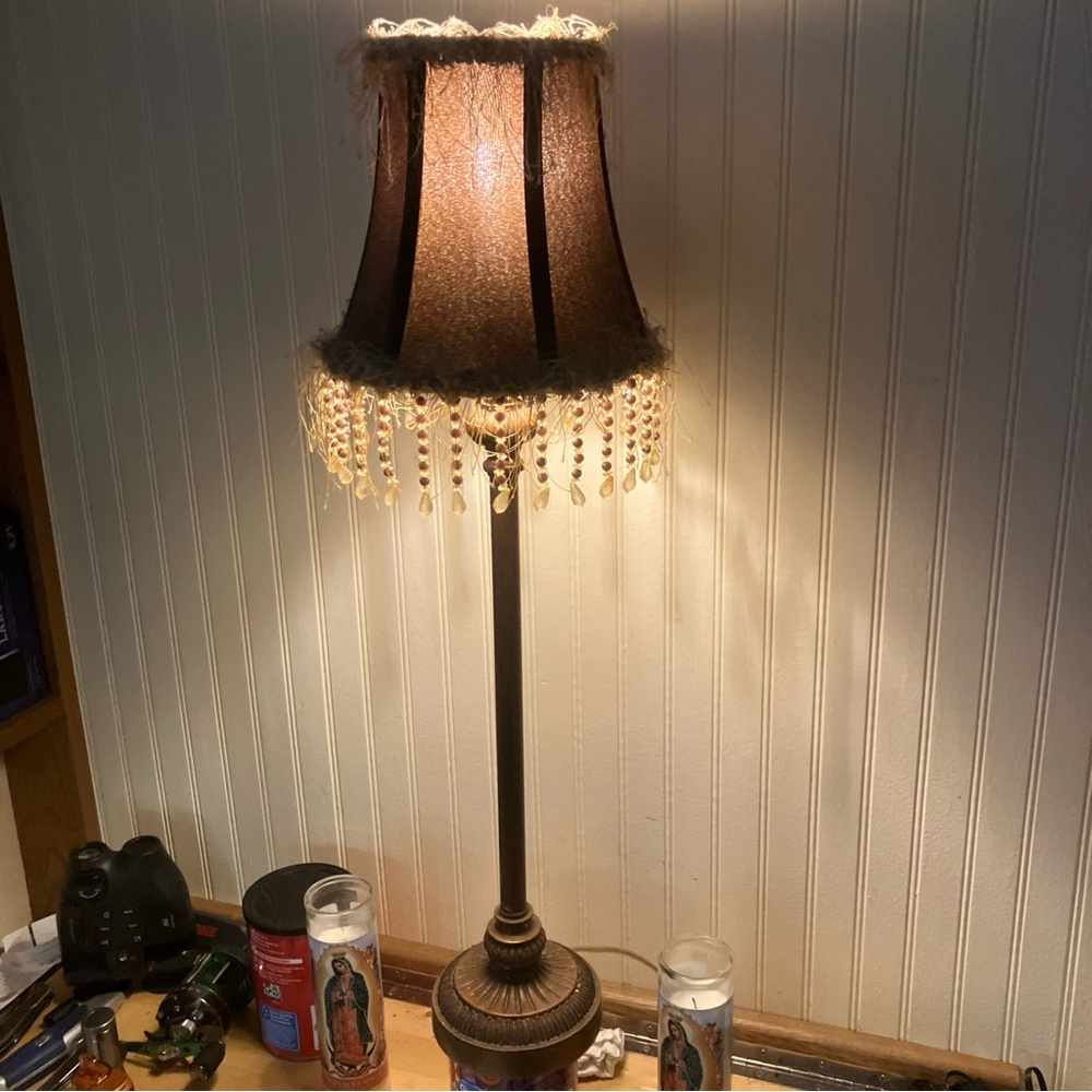 Elegant Brown Floor Lamp with Beaded Shade
